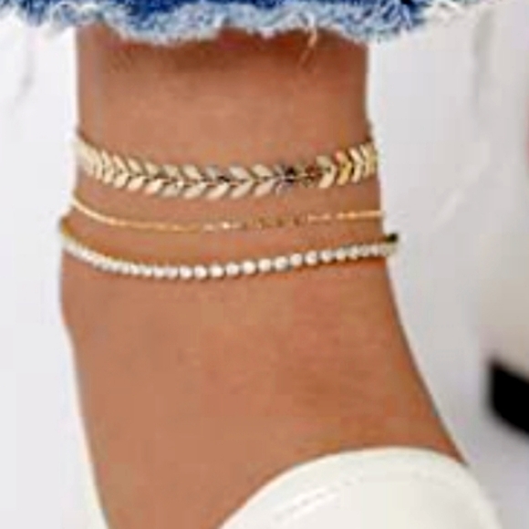 topwholesaler Jewelry - 14 K Gold & CZ ANKLE BRACELETS SET OF 3 NWT